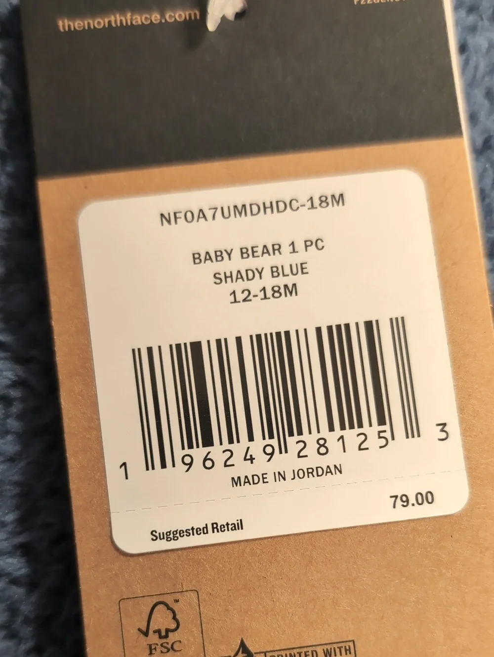 NWT The North Face Baby Bear Fleece Hooded One-Piece Suit - Shady Blue - Onesie